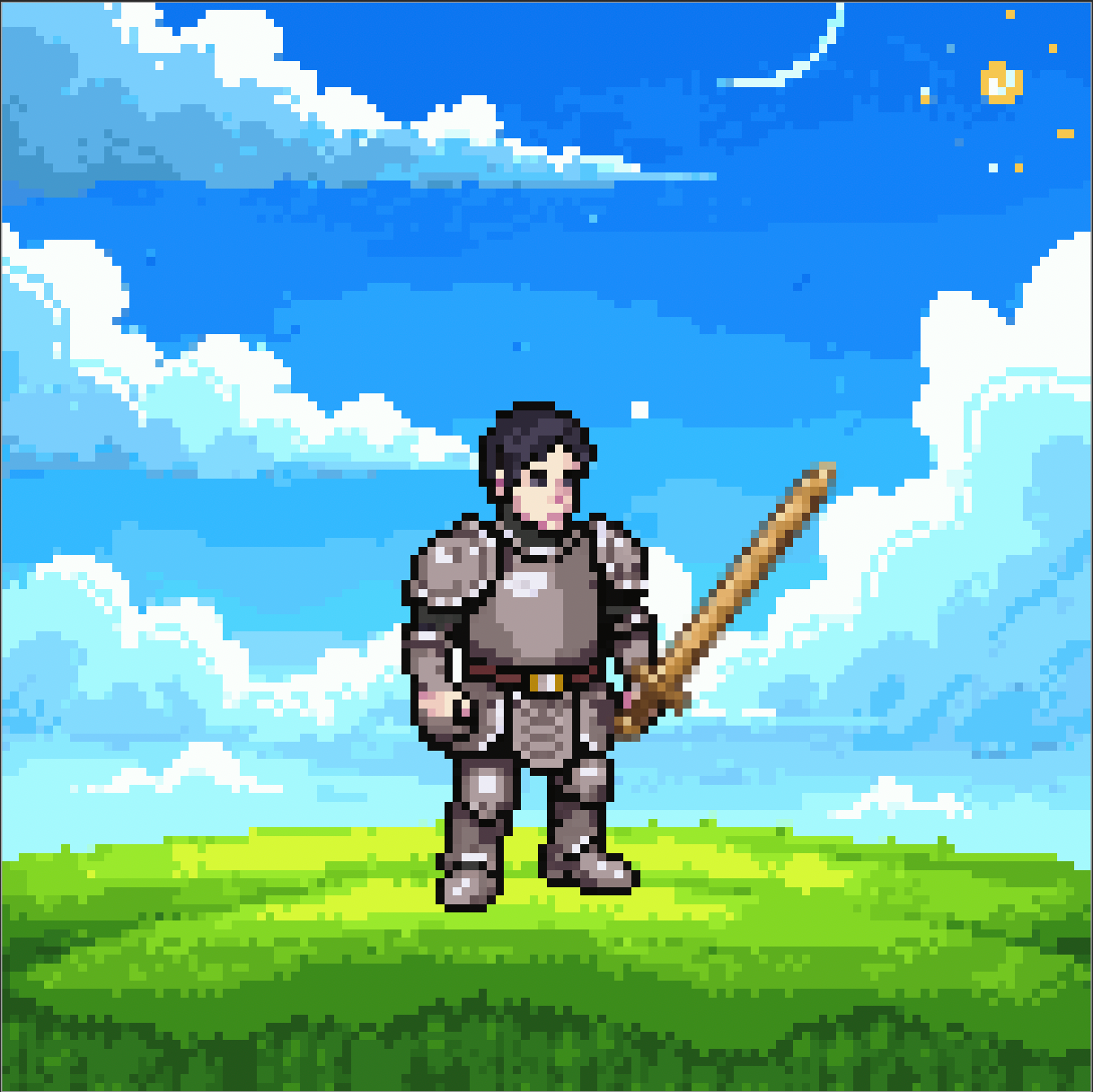 A Knight at Genesis — plain steel, an open field